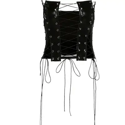 2022 Women's Sexy Hollow Vest Strapless Strap Fish Bone Imitation Leather Waist Top