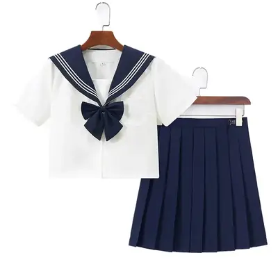 JK School Suit Blue Collar White Sailor Skirt Set