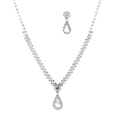 Silver Diamond Hair Diamond Necklace Earrings Bracelet Set
