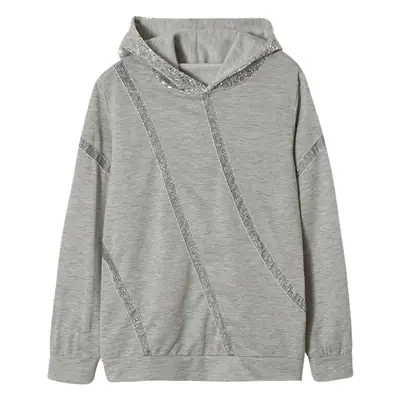 Sequin Printed Hooded Sweatshirt Women Black White