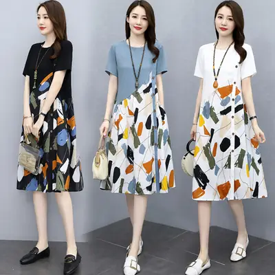 Women Printed Slim Fit Dress Large 2021 Summer