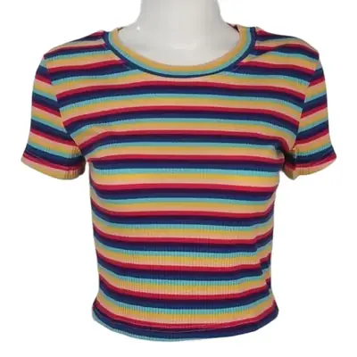 Women's Rainbow Striped Navel-Tight T-Shirt