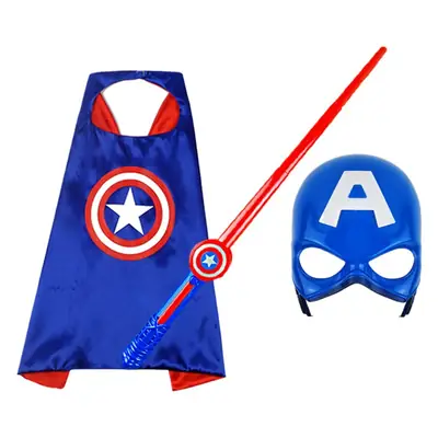 Captain America Costume Kids Blue StarPrint Luminous Shield Mask Suit