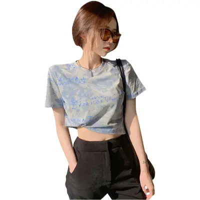 Women Tie-Dye Crop T-Shirt Blue Summer 2025