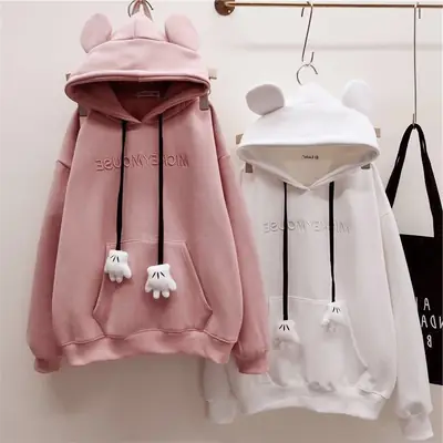 White Fleece Lined Hoodie with Mickey Ear Embroidery
