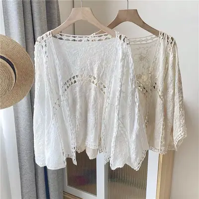 Women's Cross-Country Lace Crossbody Cardigan with 7-Piece Sleeve