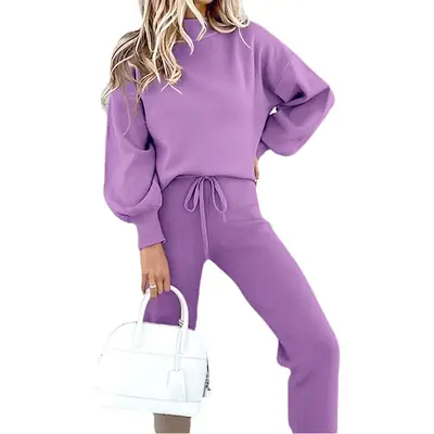2022 Women Sweatshirt Set Cream High Collar Pants