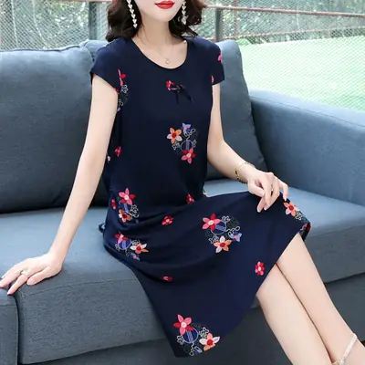 Women Silk Nightgown Pink Floral Large Summer Wear