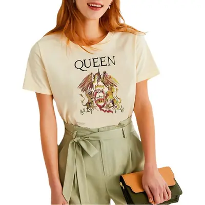 Women Queen Rock Band Printed Cotton Top