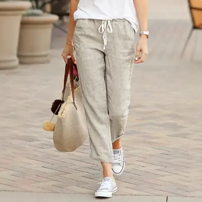 European & American Aliexpress 2023 Cotton Linen Drawstring Pants