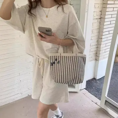 Green Loose Fit Summer 2-Piece Suit for Women