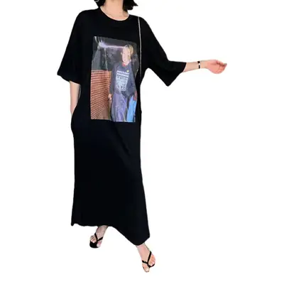 Plus Size Printed K-Style Fat Sister Dress Women
