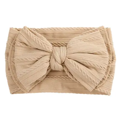 Beige Jacquard Nylon Double Bow Baby Headband