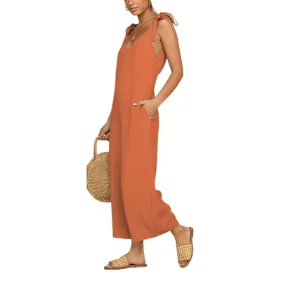 Yellow Lace-Up Wide Leg Pants for Women