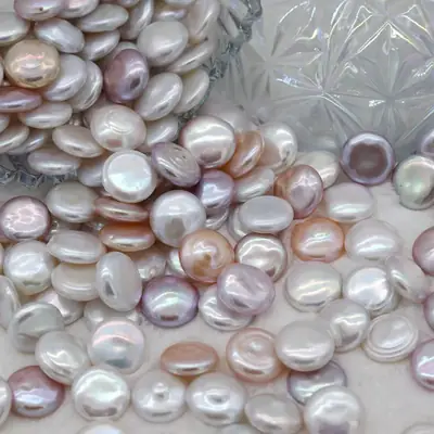 Non-Porous Strong Light Button Beads Freshwater Pearls Round Flat Single-Sided Threaded Ring Face Beads Jewelry Accessories