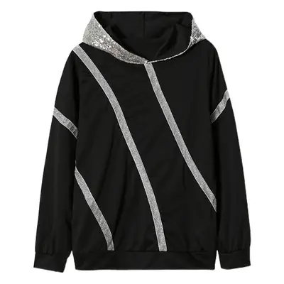 Black Sequin Hooded Sweatshirt Women Winter