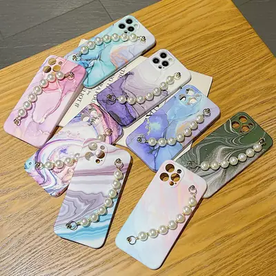 Colorful Marble Pearl Chain iPhone17 Promax Case