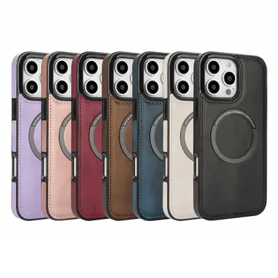 Magnetic Phone Case for iPhone 17 Pro Max Brown Leather