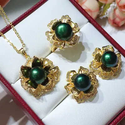 18k Gold Pearl Flower Jewelry Set for Women