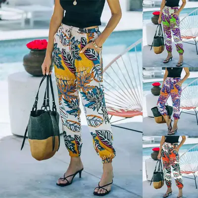 Women's Printed Cropped Pants Orange Blue 2021
