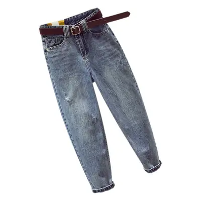 Women Ripped High Waist Jeans 2021 Grey