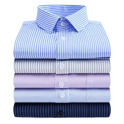 Men White Striped Long Sleeve Shirt Spring Summer Formal Wear