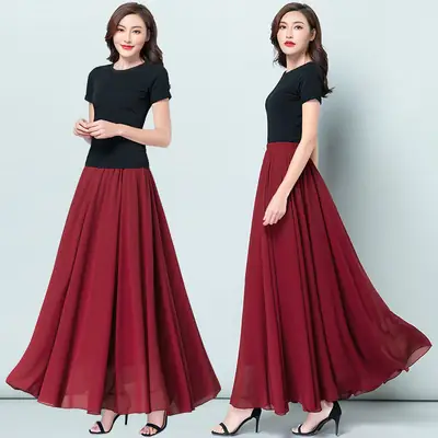 Green Chiffon Half-Skirt Dress for Women Spring Summer
