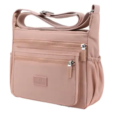 Women's Black Nylon Shoulder Bag with Zip Pockets