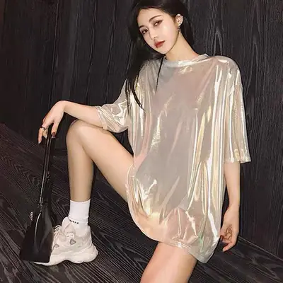 Women's Shiny T-Shirt Spring 2025 Loose Fit
