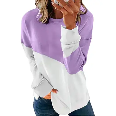 Women Cross-Color Long Sleeve Sweatshirt Top
