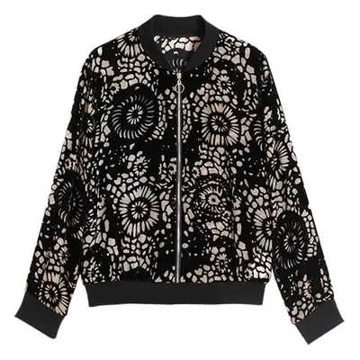 Black Floral Velvet Bomper Jacket for Women