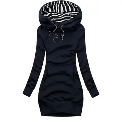 Black Zipper Hooded Long Sleeve Women's Coat