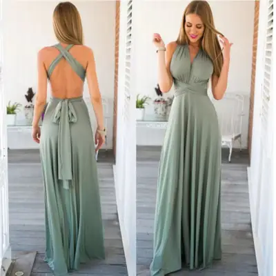 Women Club Party Long Dress Navy Blue Cross Strap