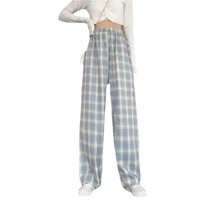 Women Plaid Wide Leg Pants High Waist Slimming 2025