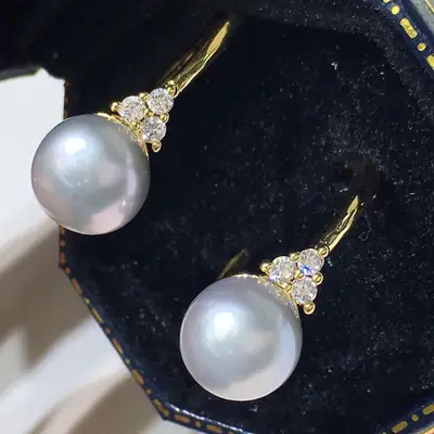 Elegant Grey Pearl Ring 8-9mm 18K Gold Plated