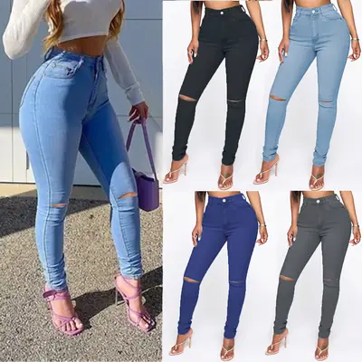Women Sexy Blue Tight Jeans Large Size
