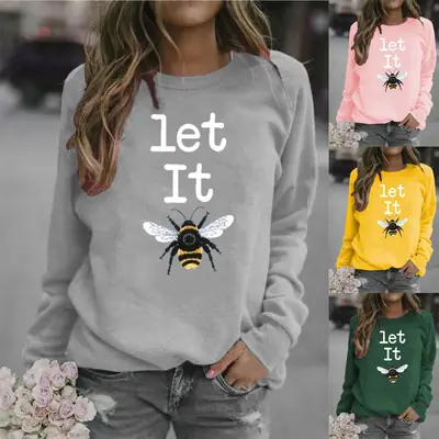 Women Grey Wolf Print Sweatshirt Round Neck 2020