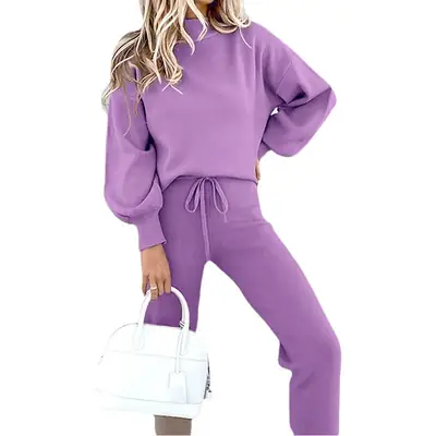 Women's 2-Piece Pink Fall Winter Suit with White Handbag