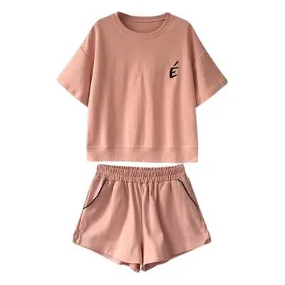 Women Pink Loose Two-Piece Summer Sports Suit