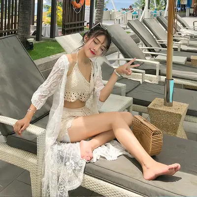 White Lace 3-Piece Hot Spring Beach Set for Women