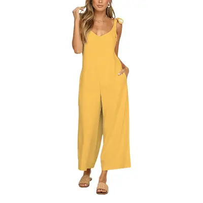 Women Summer Cropped Pants Bow Strap Jumpsuit Orange