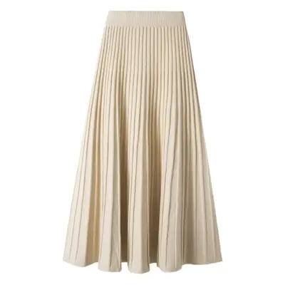 Wool Knitted Mid-Length Pleated Skirt Brown Large Hem