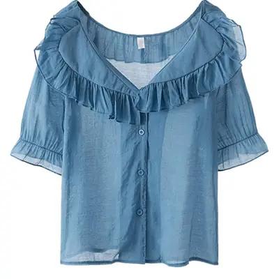 White Ruffled Puff Sleeve Chiffon Top for Women