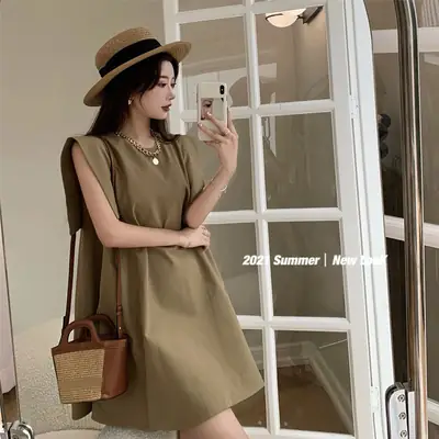 Women's Sleeveless A-Line Dress Olive Green 2024