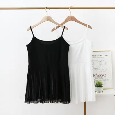 Women's White Pleated Chiffon Slip Top Summer Wear