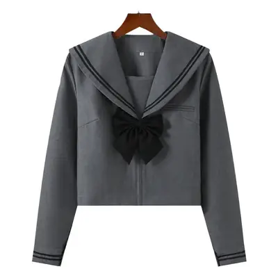 Gray Polo Button Jacket for Women with Pleated Skirt