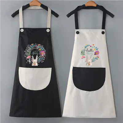 Women's Japanese Style Waterproof Kitchen Apron Black Red