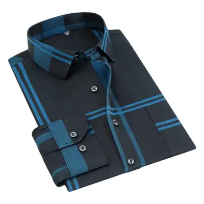 Blue Fitted Men's Business Shirt with Button Details