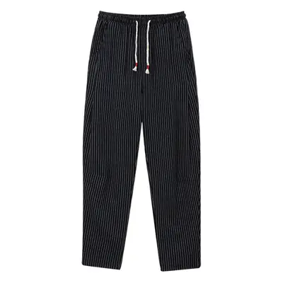Men Striped Casual Pants Grey Linen Summer Wear