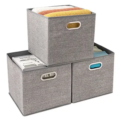Fabric Storage Box with Metal Buckle, Foldable & Light Gray